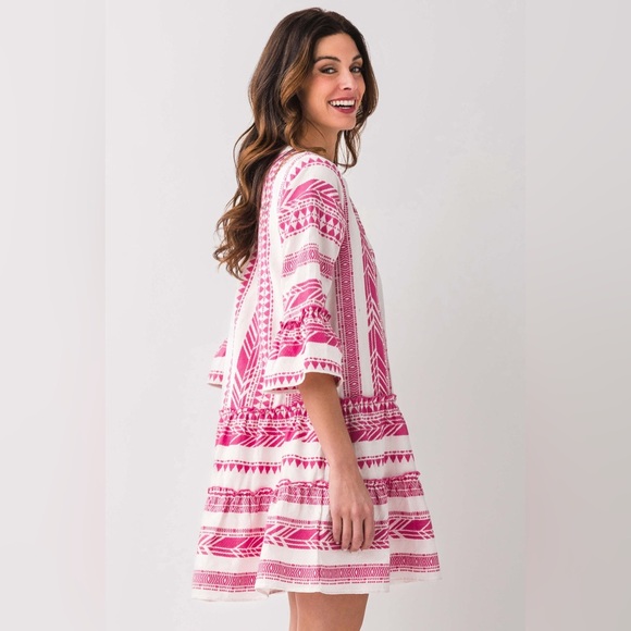 THML Pink and White V-Neck Bell Sleeve Sundress - Picture 5 of 12